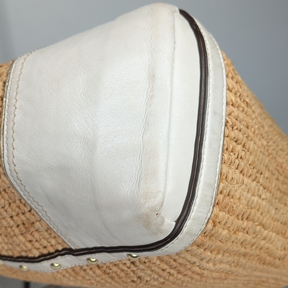 Coach Straw Floral Appliqué Tote Natalie Hampton 16763 Ivory Grey Stud Leather - Picture 13 of 16